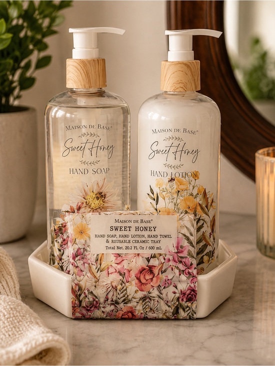Maison de Base Other - Maison de Base Sweet Honey Hand Soap & Lotion Gift Set with Ceramic Tray